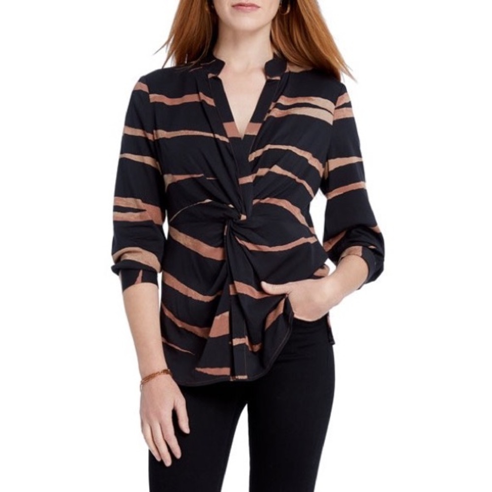 NIC+ZOE Abstract Black Animal Print Twist-Front Top